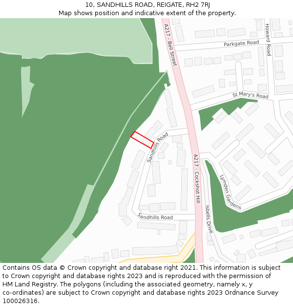 10, SANDHILLS ROAD, REIGATE, RH2 7RJ: Location map and indicative extent of plot