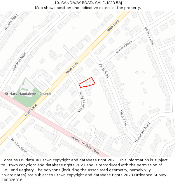 10, SANDIWAY ROAD, SALE, M33 5AJ: Location map and indicative extent of plot