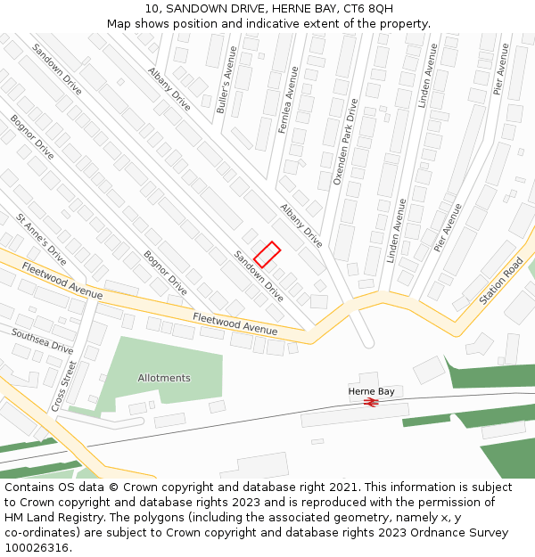 10, SANDOWN DRIVE, HERNE BAY, CT6 8QH: Location map and indicative extent of plot