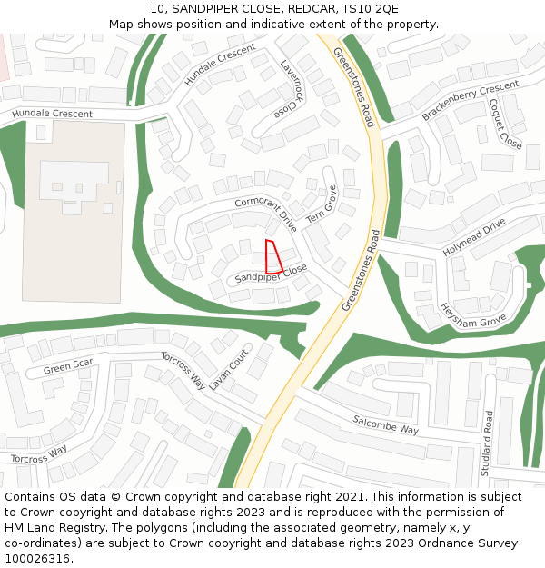 10, SANDPIPER CLOSE, REDCAR, TS10 2QE: Location map and indicative extent of plot