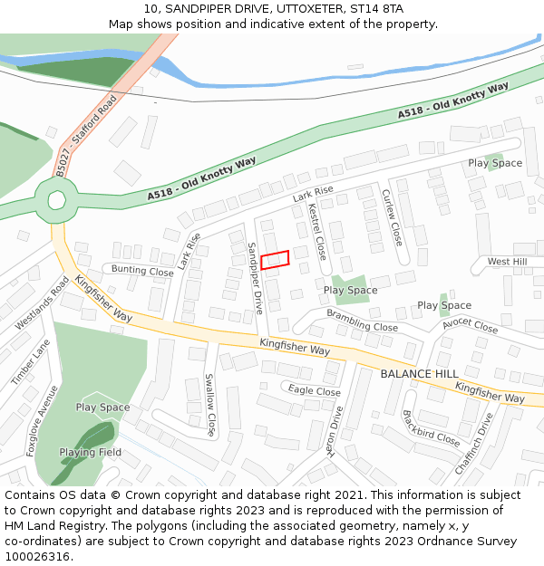 10, SANDPIPER DRIVE, UTTOXETER, ST14 8TA: Location map and indicative extent of plot