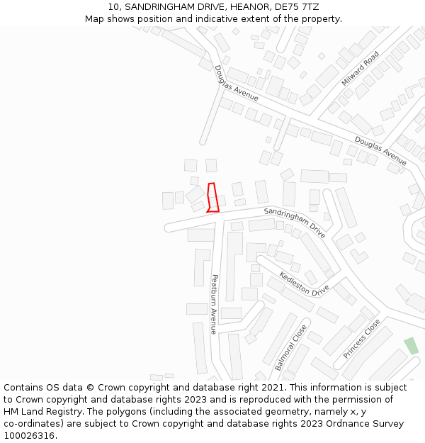 10, SANDRINGHAM DRIVE, HEANOR, DE75 7TZ: Location map and indicative extent of plot
