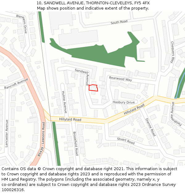 10, SANDWELL AVENUE, THORNTON-CLEVELEYS, FY5 4FX: Location map and indicative extent of plot