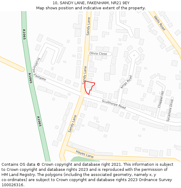 10, SANDY LANE, FAKENHAM, NR21 9EY: Location map and indicative extent of plot