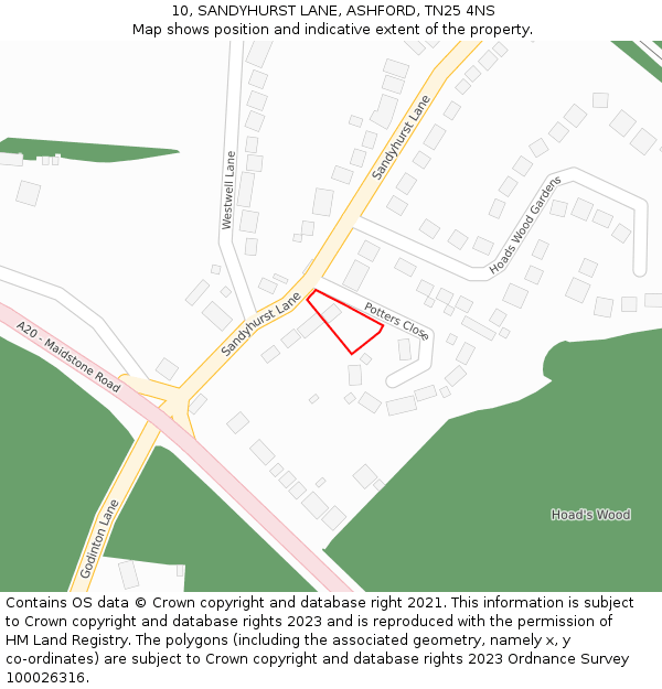 10, SANDYHURST LANE, ASHFORD, TN25 4NS: Location map and indicative extent of plot
