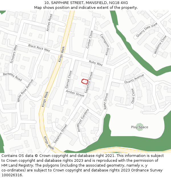 10, SAPPHIRE STREET, MANSFIELD, NG18 4XG: Location map and indicative extent of plot