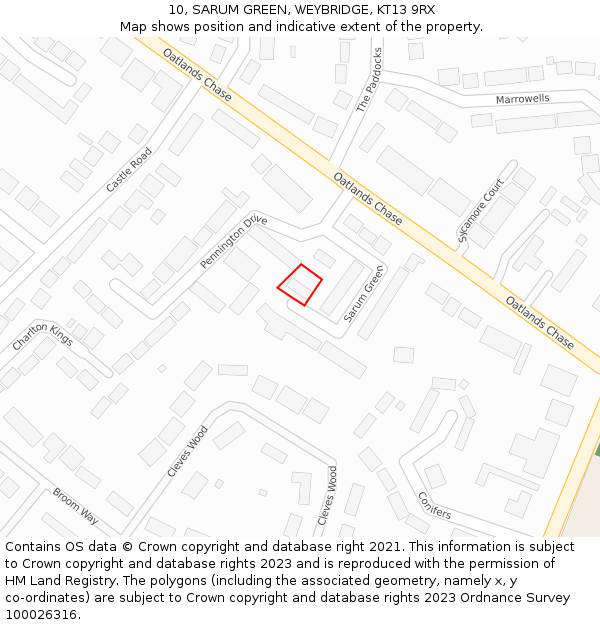 10, SARUM GREEN, WEYBRIDGE, KT13 9RX: Location map and indicative extent of plot