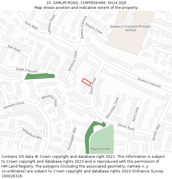 10, SARUM ROAD, CHIPPENHAM, SN14 0QA: Location map and indicative extent of plot