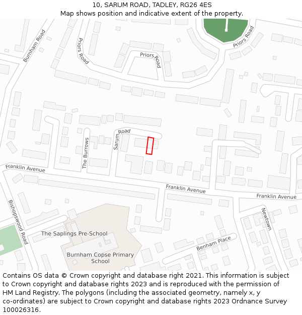 10, SARUM ROAD, TADLEY, RG26 4ES: Location map and indicative extent of plot