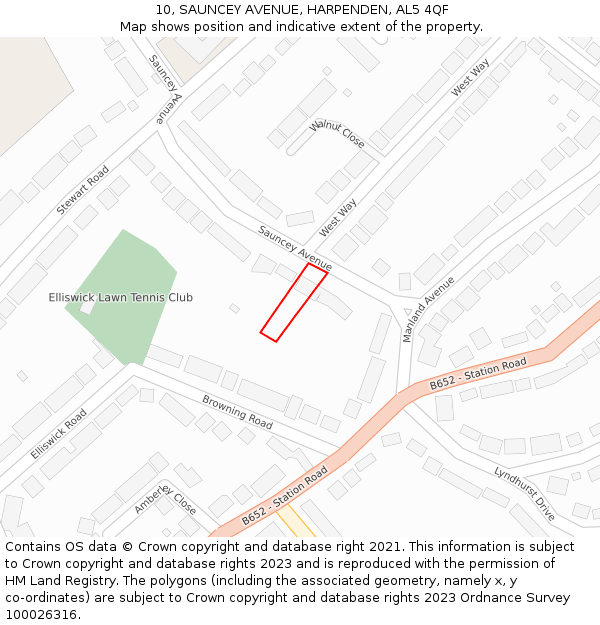 10, SAUNCEY AVENUE, HARPENDEN, AL5 4QF: Location map and indicative extent of plot