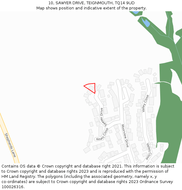 10, SAWYER DRIVE, TEIGNMOUTH, TQ14 9UD: Location map and indicative extent of plot