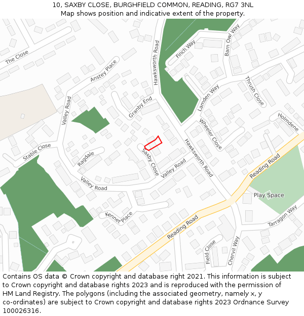 10, SAXBY CLOSE, BURGHFIELD COMMON, READING, RG7 3NL: Location map and indicative extent of plot