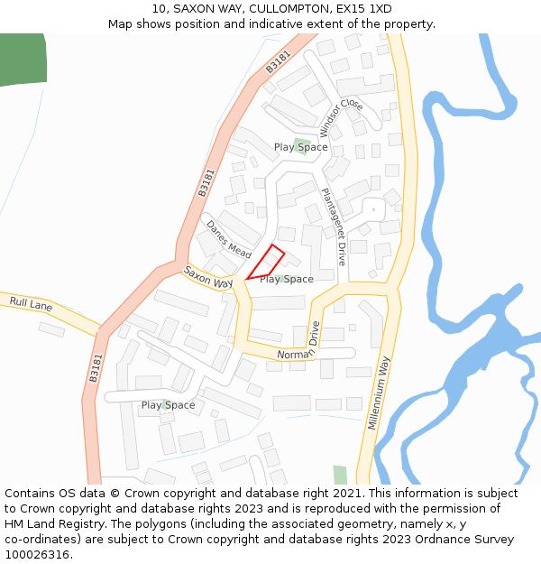 10, SAXON WAY, CULLOMPTON, EX15 1XD: Location map and indicative extent of plot