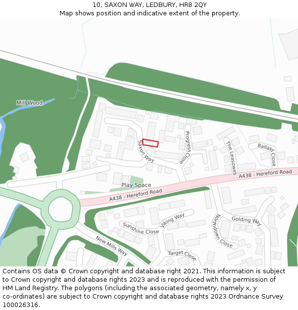 10, SAXON WAY, LEDBURY, HR8 2QY: Location map and indicative extent of plot