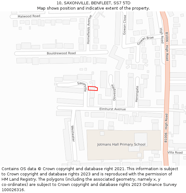 10, SAXONVILLE, BENFLEET, SS7 5TD: Location map and indicative extent of plot