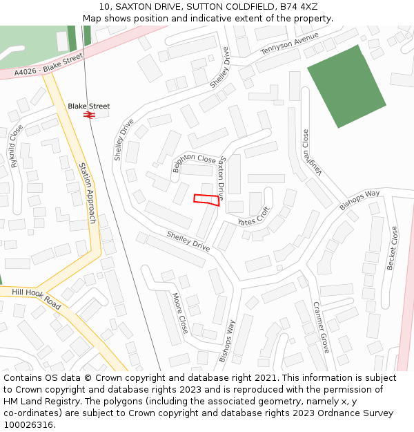 10, SAXTON DRIVE, SUTTON COLDFIELD, B74 4XZ: Location map and indicative extent of plot