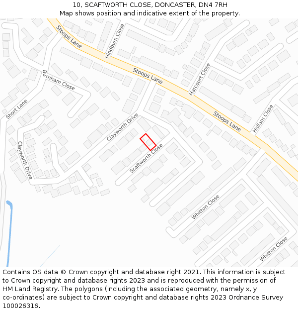 10, SCAFTWORTH CLOSE, DONCASTER, DN4 7RH: Location map and indicative extent of plot