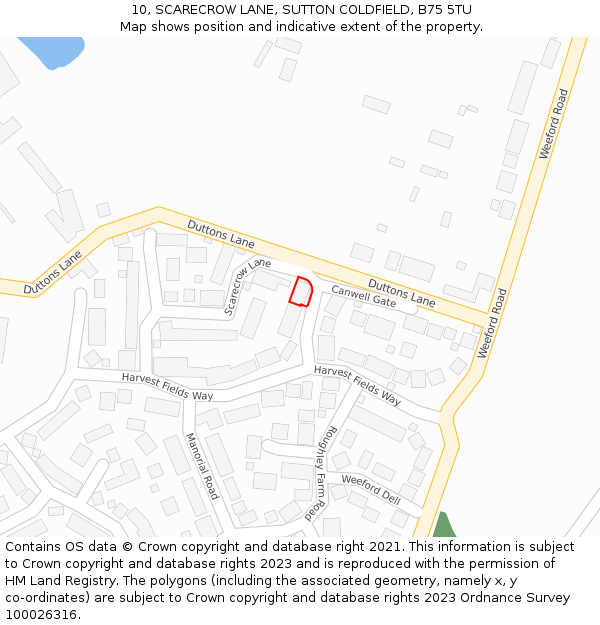 10, SCARECROW LANE, SUTTON COLDFIELD, B75 5TU: Location map and indicative extent of plot