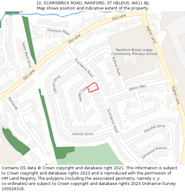 10, SCARISBRICK ROAD, RAINFORD, ST HELENS, WA11 8JL: Location map and indicative extent of plot