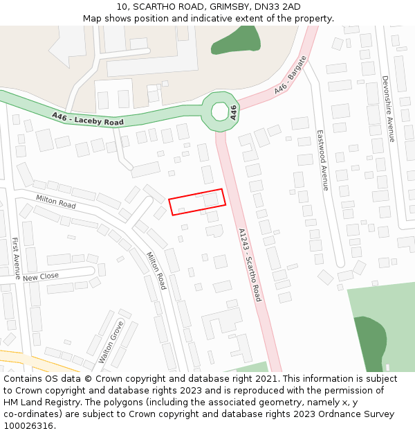 10, SCARTHO ROAD, GRIMSBY, DN33 2AD: Location map and indicative extent of plot