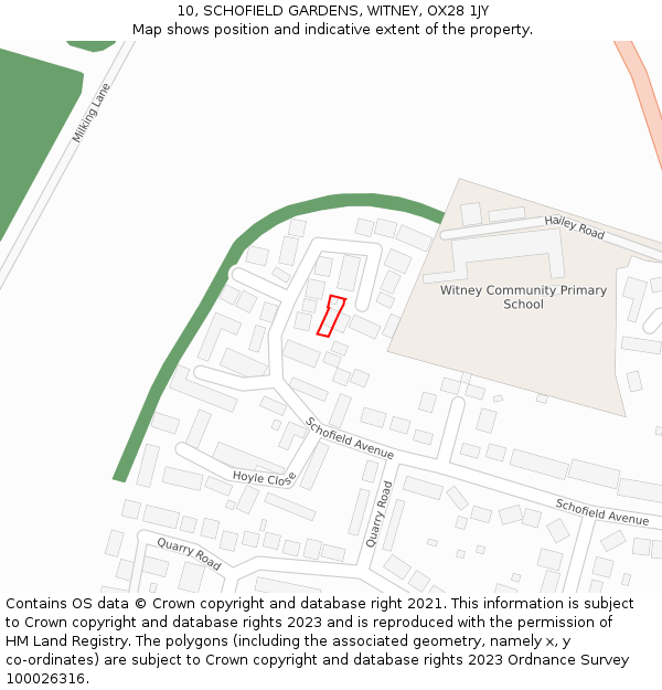 10, SCHOFIELD GARDENS, WITNEY, OX28 1JY: Location map and indicative extent of plot