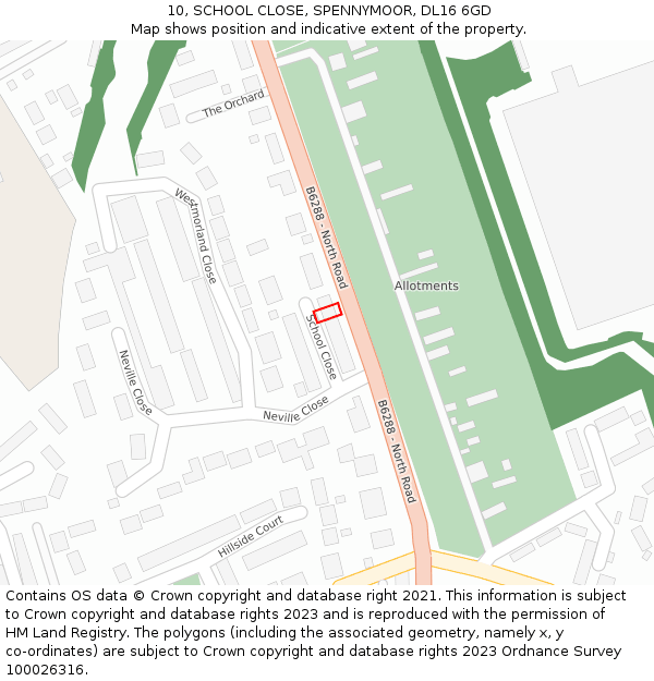 10, SCHOOL CLOSE, SPENNYMOOR, DL16 6GD: Location map and indicative extent of plot