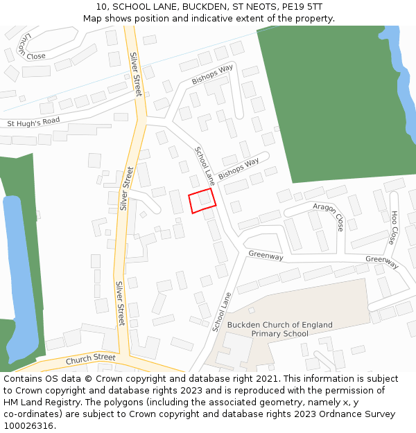 10, SCHOOL LANE, BUCKDEN, ST NEOTS, PE19 5TT: Location map and indicative extent of plot