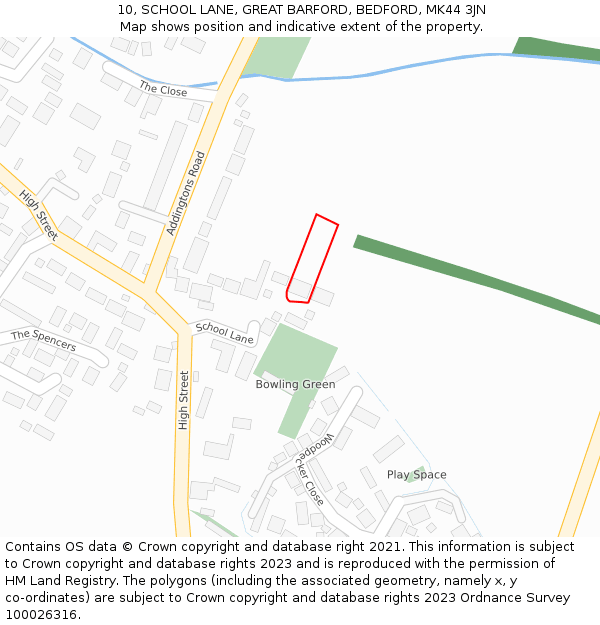 10, SCHOOL LANE, GREAT BARFORD, BEDFORD, MK44 3JN: Location map and indicative extent of plot