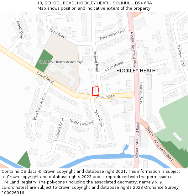 10, SCHOOL ROAD, HOCKLEY HEATH, SOLIHULL, B94 6RA: Location map and indicative extent of plot