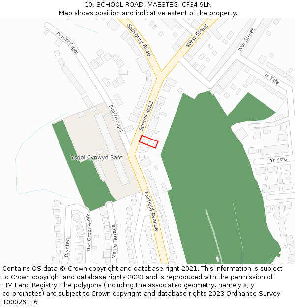 10, SCHOOL ROAD, MAESTEG, CF34 9LN: Location map and indicative extent of plot