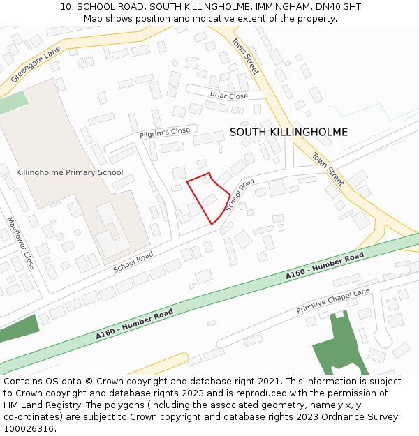 10, SCHOOL ROAD, SOUTH KILLINGHOLME, IMMINGHAM, DN40 3HT: Location map and indicative extent of plot