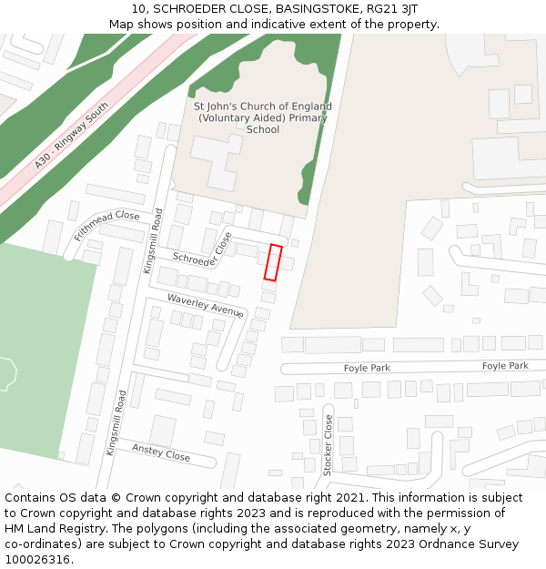 10, SCHROEDER CLOSE, BASINGSTOKE, RG21 3JT: Location map and indicative extent of plot