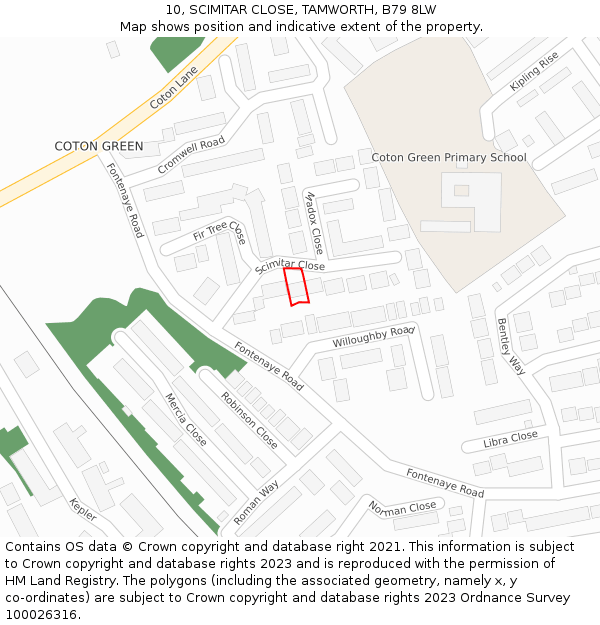 10, SCIMITAR CLOSE, TAMWORTH, B79 8LW: Location map and indicative extent of plot