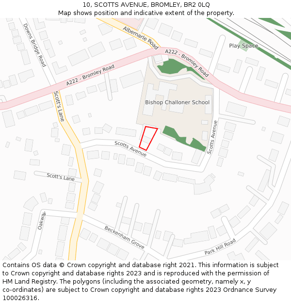 10, SCOTTS AVENUE, BROMLEY, BR2 0LQ: Location map and indicative extent of plot