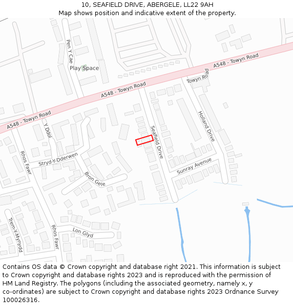 10, SEAFIELD DRIVE, ABERGELE, LL22 9AH: Location map and indicative extent of plot