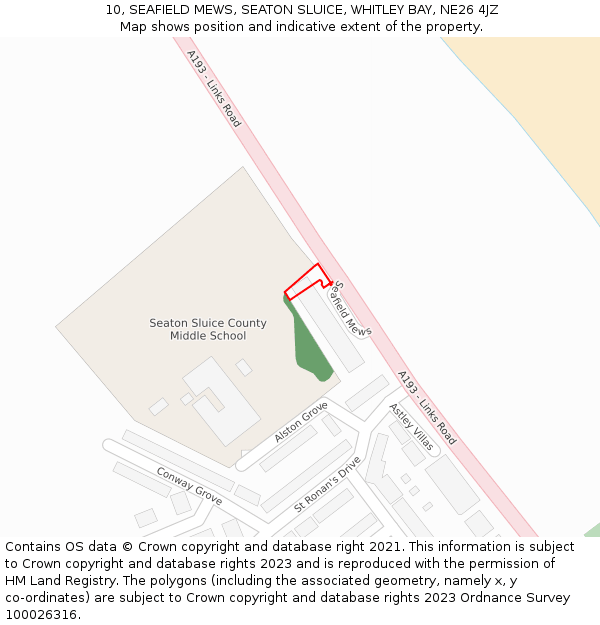 10, SEAFIELD MEWS, SEATON SLUICE, WHITLEY BAY, NE26 4JZ: Location map and indicative extent of plot