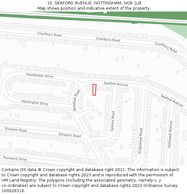 10, SEAFORD AVENUE, NOTTINGHAM, NG8 1LB: Location map and indicative extent of plot