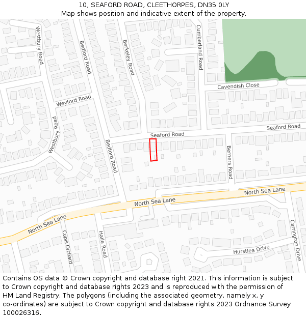 10, SEAFORD ROAD, CLEETHORPES, DN35 0LY: Location map and indicative extent of plot