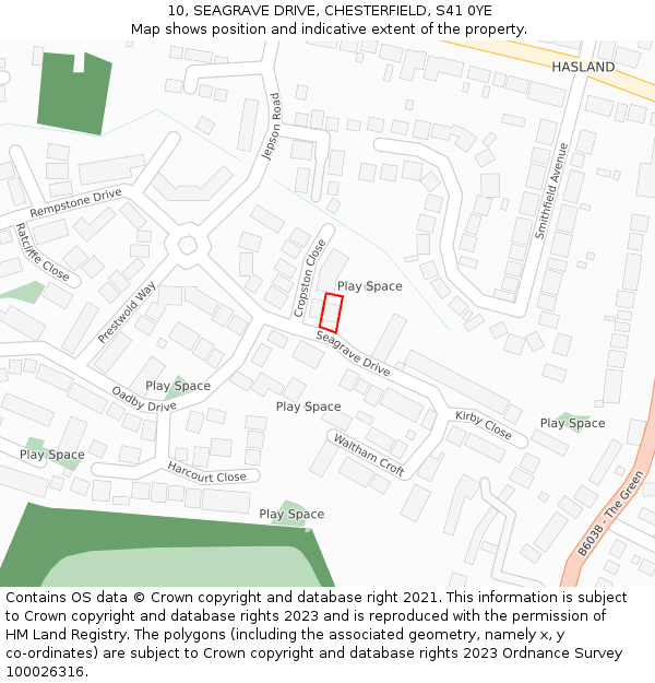 10, SEAGRAVE DRIVE, CHESTERFIELD, S41 0YE: Location map and indicative extent of plot