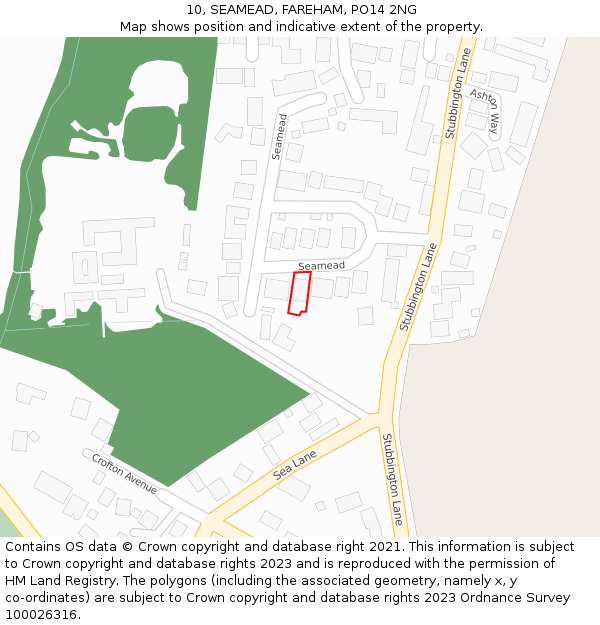 10, SEAMEAD, FAREHAM, PO14 2NG: Location map and indicative extent of plot