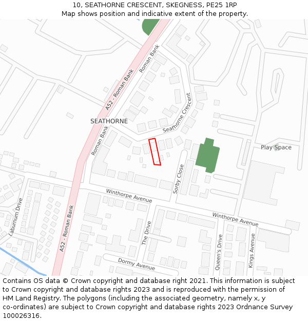 10, SEATHORNE CRESCENT, SKEGNESS, PE25 1RP: Location map and indicative extent of plot