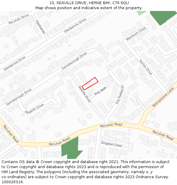 10, SEAVILLE DRIVE, HERNE BAY, CT6 6QU: Location map and indicative extent of plot