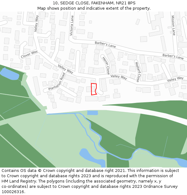 10, SEDGE CLOSE, FAKENHAM, NR21 8PS: Location map and indicative extent of plot