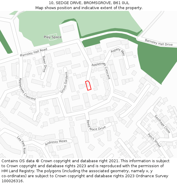 10, SEDGE DRIVE, BROMSGROVE, B61 0UL: Location map and indicative extent of plot