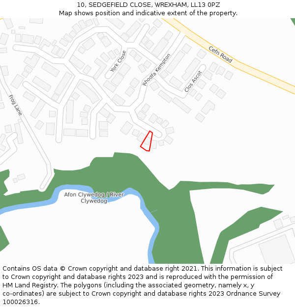 10, SEDGEFIELD CLOSE, WREXHAM, LL13 0PZ: Location map and indicative extent of plot