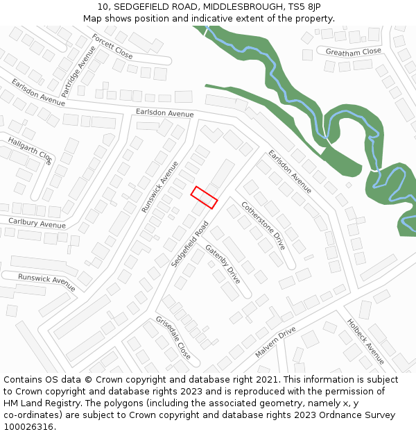 10, SEDGEFIELD ROAD, MIDDLESBROUGH, TS5 8JP: Location map and indicative extent of plot