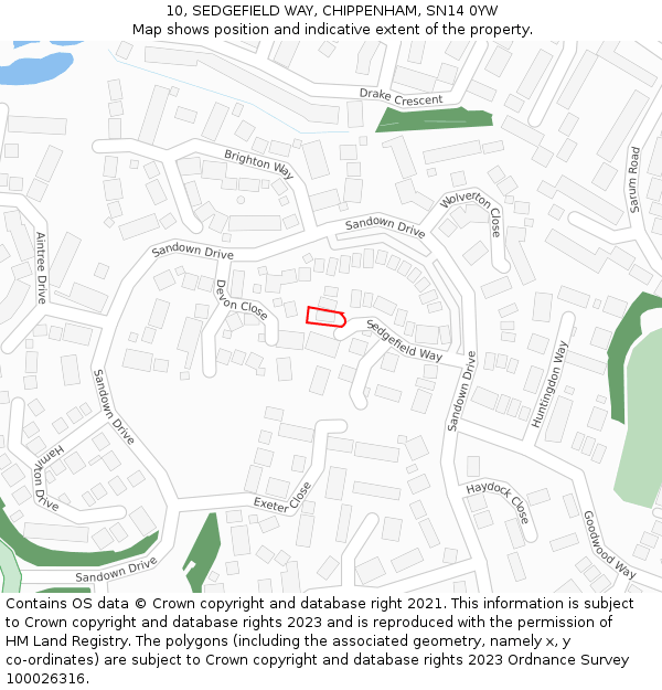 10, SEDGEFIELD WAY, CHIPPENHAM, SN14 0YW: Location map and indicative extent of plot