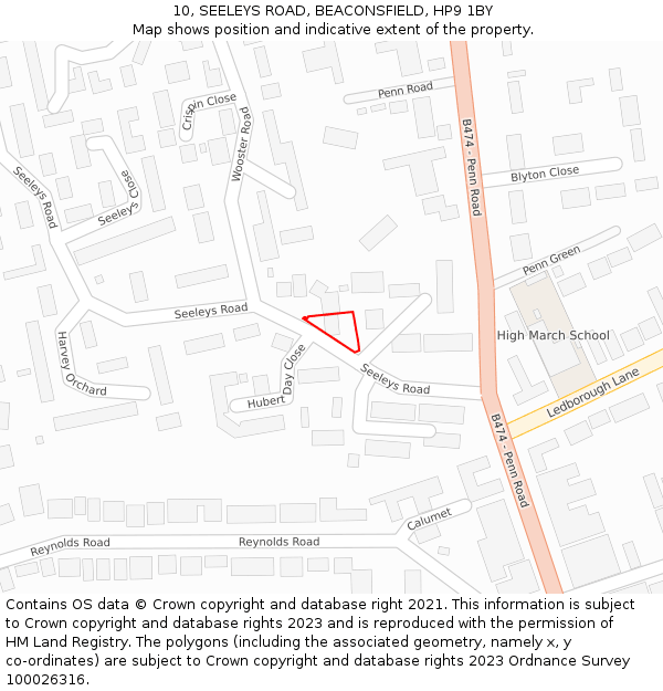 10, SEELEYS ROAD, BEACONSFIELD, HP9 1BY: Location map and indicative extent of plot