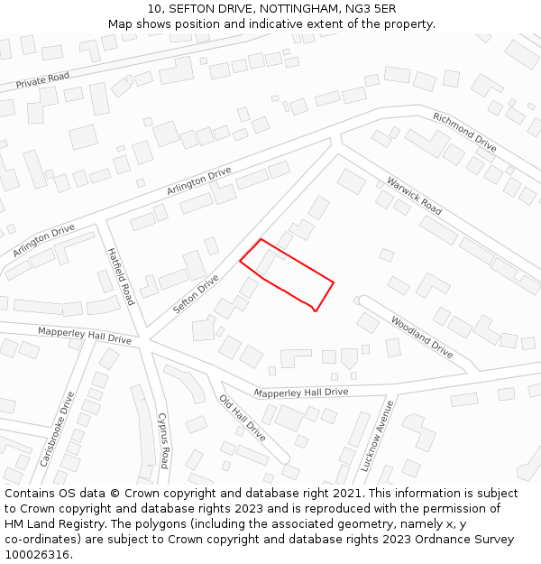 10, SEFTON DRIVE, NOTTINGHAM, NG3 5ER: Location map and indicative extent of plot