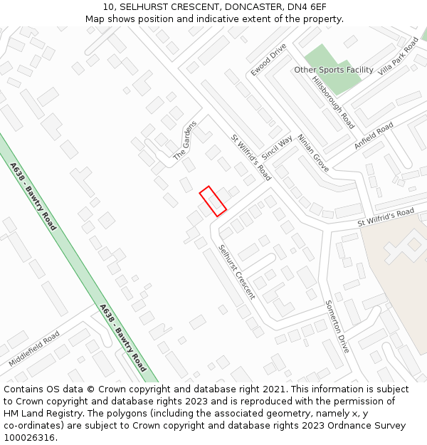 10, SELHURST CRESCENT, DONCASTER, DN4 6EF: Location map and indicative extent of plot